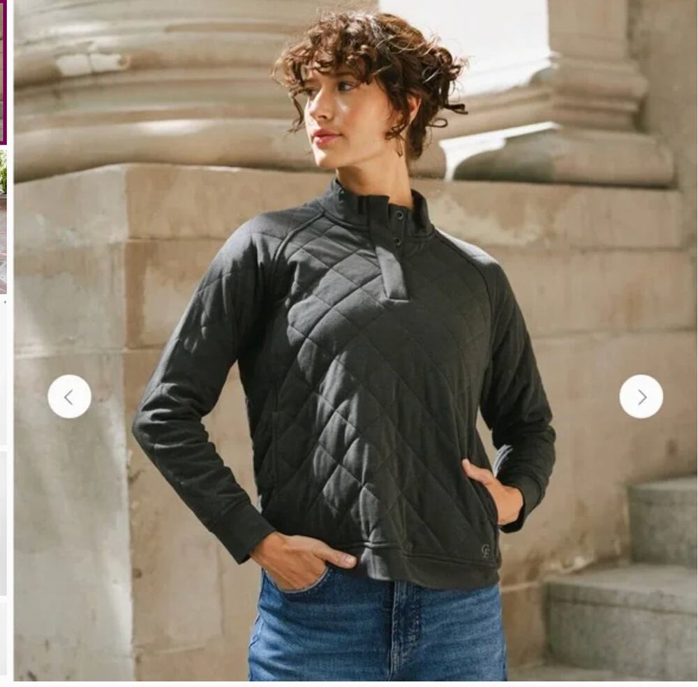 Cozy Earth Bamboo Quilted Snap Pullover Black Women's Size Medium